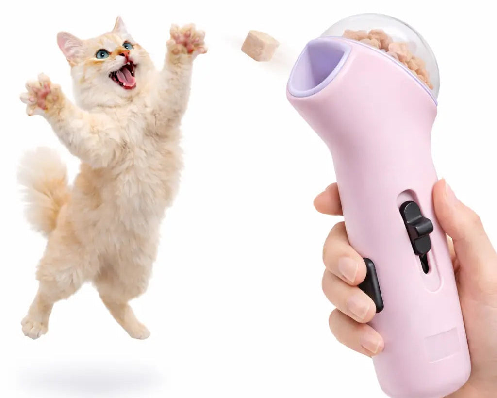 Portable Interactive Pet Treat Launcher - Handheld Press-To-Launch Snack Shooter Toy for Dogs & Adult Cats, Fun Training, Enrichment Playtime, Cat Snack Accessory